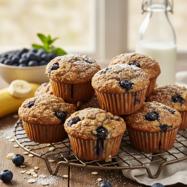 Hearty Blueberry Banana Oat Muffins recipe