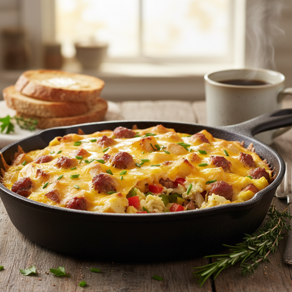Hearty Breakfast Casserole with Sausage, Potatoes, and Cheese recipe