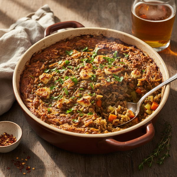 Hearty Brown Rice and Lentil Bake recipe