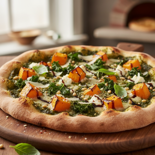 Hearty Butternut Squash and Kale Pesto Pizza recipe