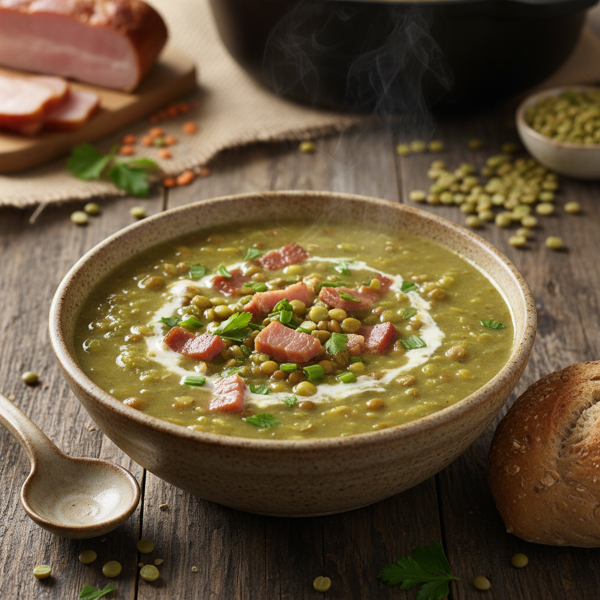 Hearty Canadian Bacon & Lentil Split Pea Soup recipe