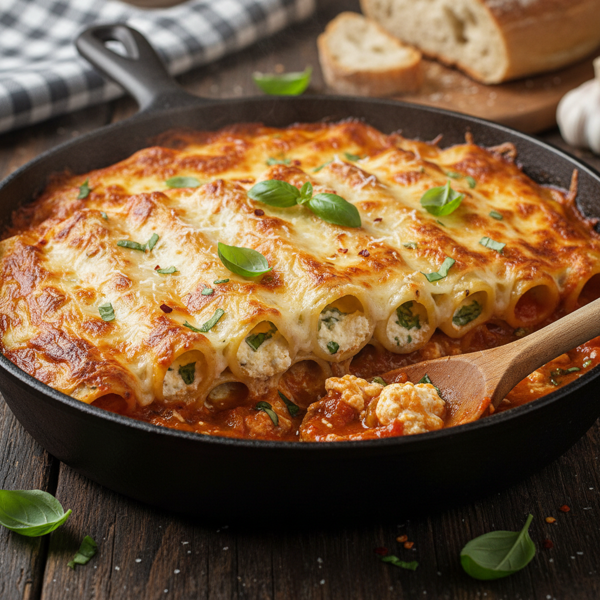 Hearty Cheese-Stuffed Manicotti Bake recipe