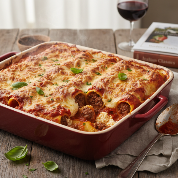 Hearty Cheese and Beef Stuffed Manicotti recipe