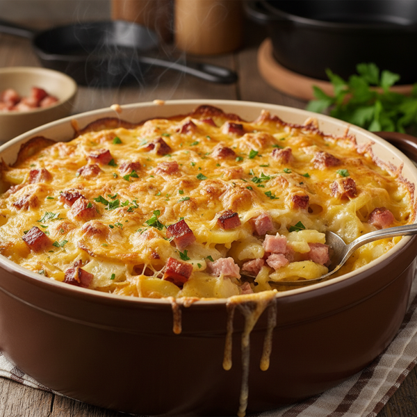 Hearty Cheesy Scalloped Potatoes with Ham (Crock Pot) recipe
