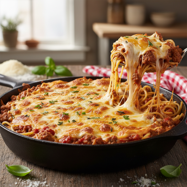 Hearty Cheesy Spaghetti Bake recipe