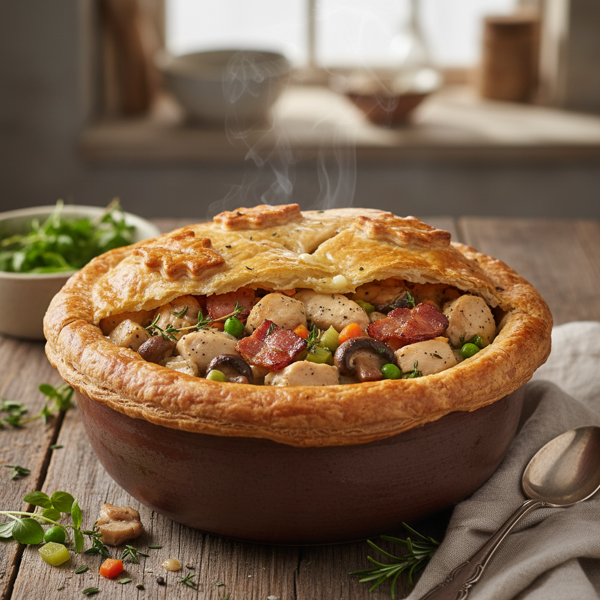 Hearty Chicken, Mushroom & Bacon Pot Pie recipe