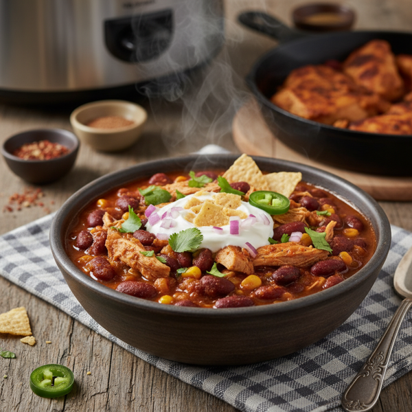 Hearty Chicken and Bean Crock Pot Chili recipe