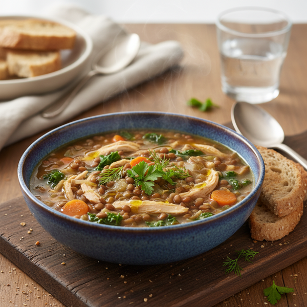 Hearty Chicken and Brown Lentil Soup recipe