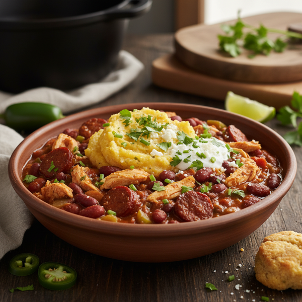 Hearty Chicken and Chorizo Chili with Herbed Polenta recipe