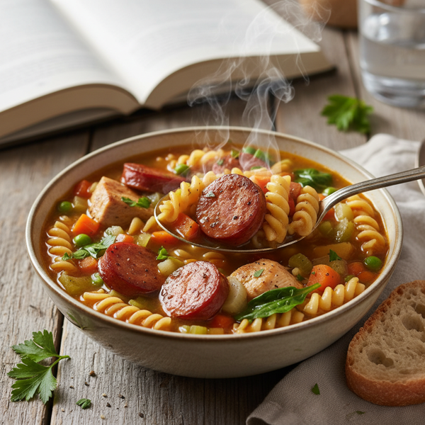 Hearty Chicken and Kielbasa Vegetable Soup with Pasta recipe