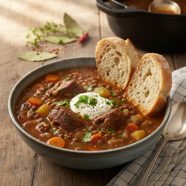 Hearty Country Lentil and Beef Soup recipe