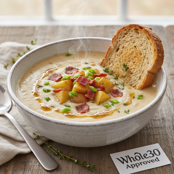 Hearty Creamy Bacon Potato Soup (Whole30 Approved) recipe
