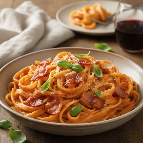 Hearty Creamy Tomato & Bacon Fettuccine recipe