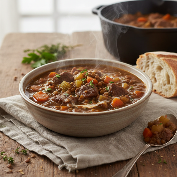 Hearty Crock Pot Beef and Lentil Stew recipe