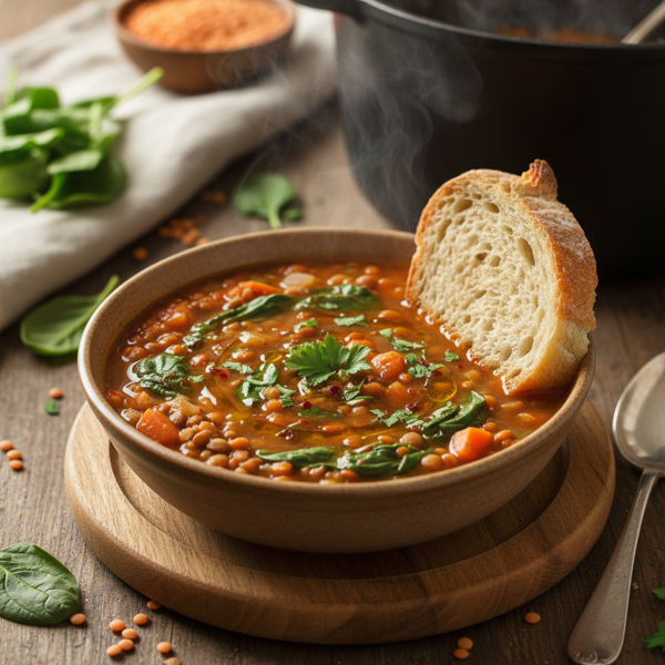 Hearty Crock Pot Lentil & Spinach Soup recipe