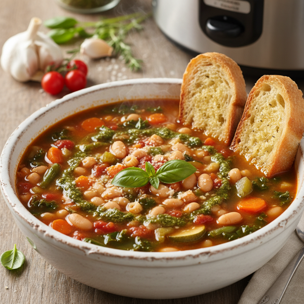 Hearty Crock Pot Vegetarian Minestrone Soup recipe