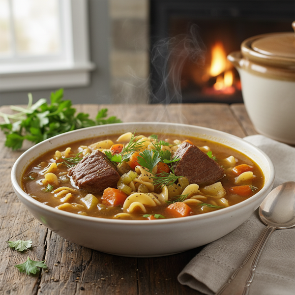 Hearty Crockpot Beef and Noodle Soup recipe