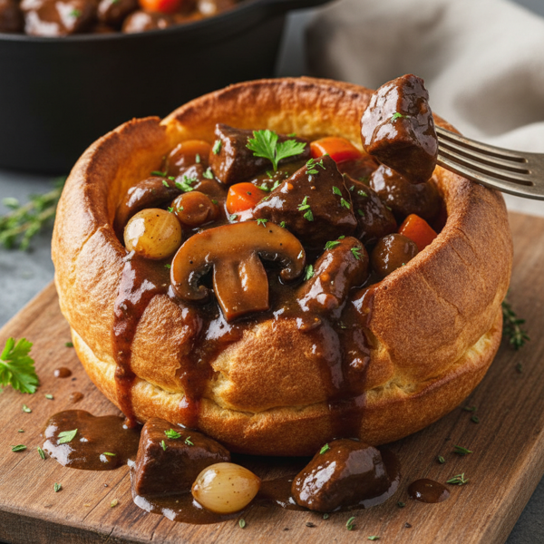 Hearty English Beef & Kidney Stew in Yorkshire Pudding recipe