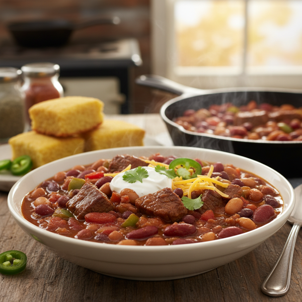 Hearty Four-Bean Beef Chili recipe