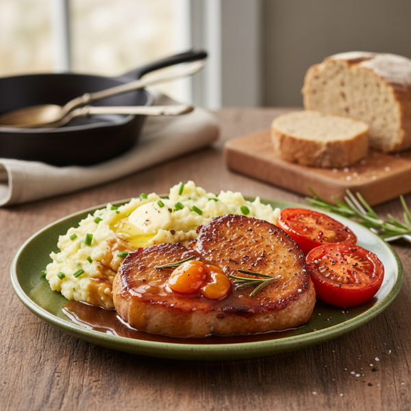 Hearty Gammon with Creamy Irish-Style Mash and Grilled Tomatoes recipe