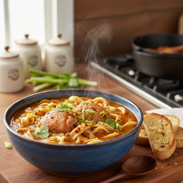 Hearty Garlic-Chili Chicken Noodle Soup recipe