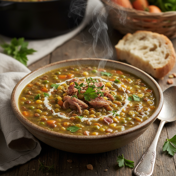 Hearty Ham Hock Lentil and Pea Soup recipe
