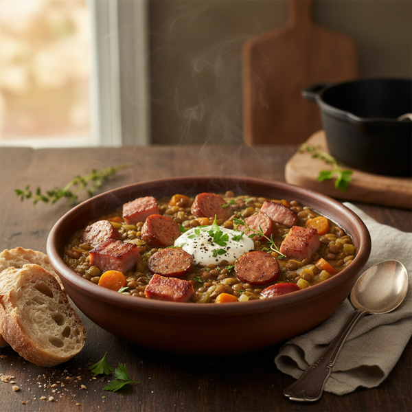 Hearty Ham Sausage & Lentil Delight recipe