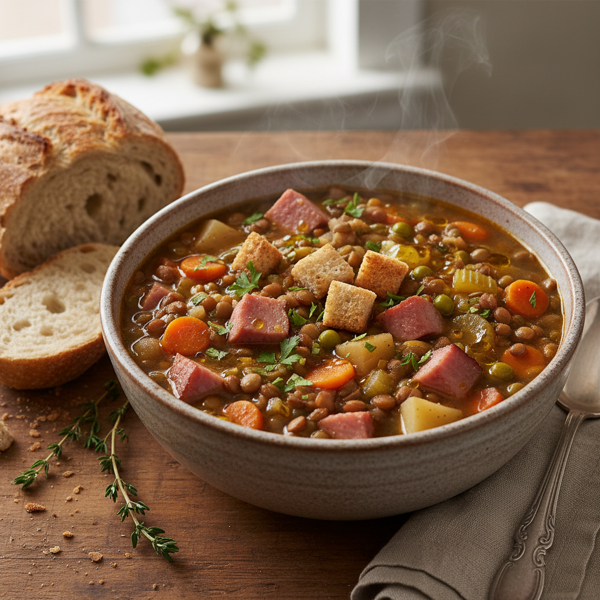 Hearty Ham and Lentil Vegetable Soup recipe