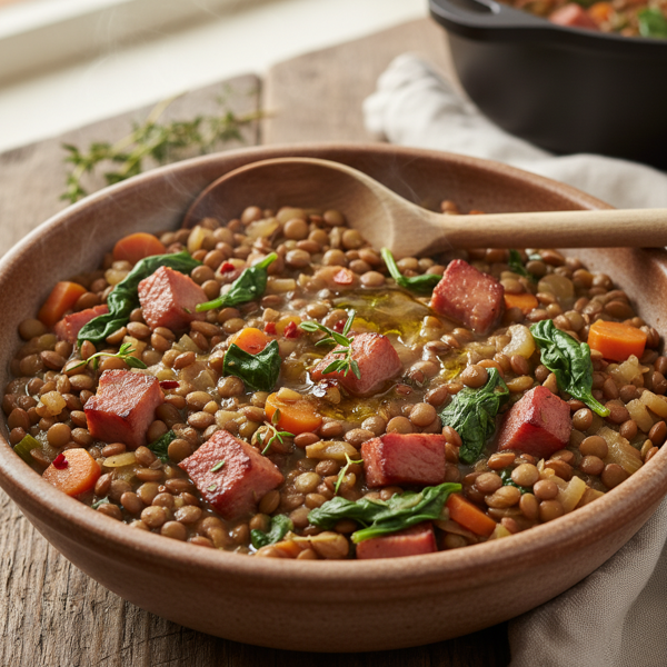 Hearty Ham and Spinach Lentil Stew recipe