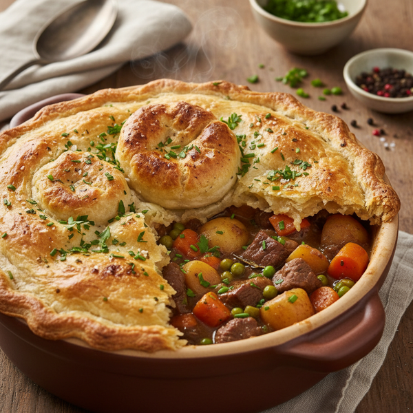 Hearty Herb-Infused Meat and Vegetable Pot Pie with Savory Dumplings recipe