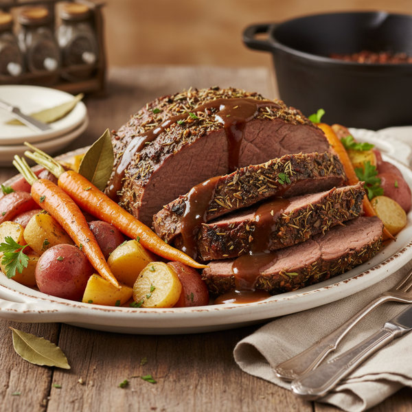 Hearty Herb-Infused Pot Roast with Root Vegetables and Rich Gravy recipe