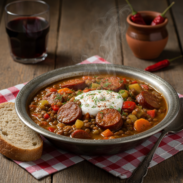 Hearty Hungarian Sausage and Lentil Stoup recipe