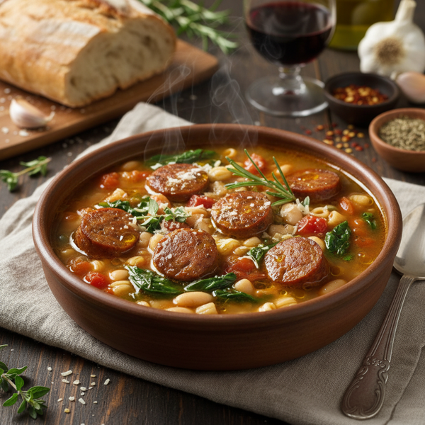 Hearty Italian Sausage, Bean, and Spinach Soup recipe