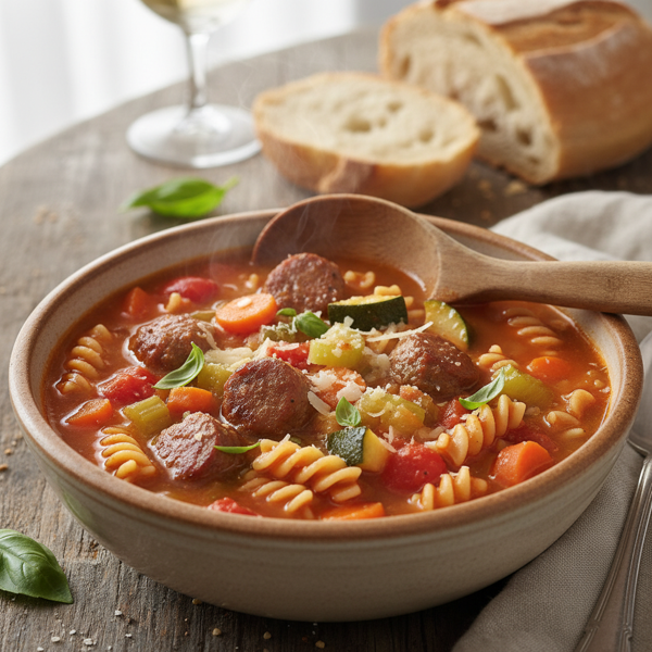 Hearty Italian Sausage & Veggie Pasta Soup recipe