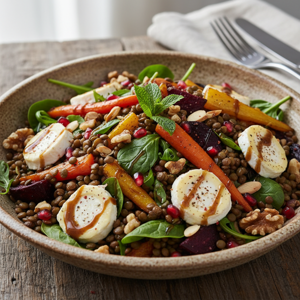 Hearty Lentil and Goat Cheese Salad Medley recipe