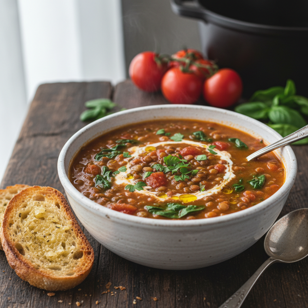 Hearty Lentil and Spinach Tomato Soup recipe