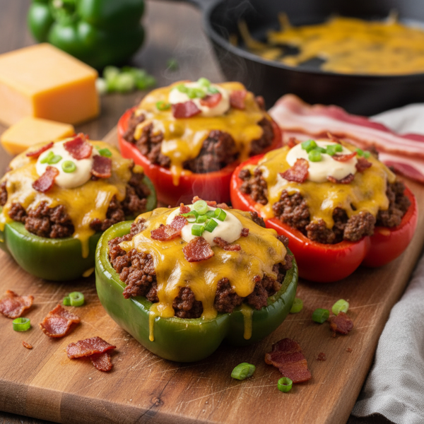 Hearty Low-Carb Bacon Cheeseburger Stuffed Peppers recipe