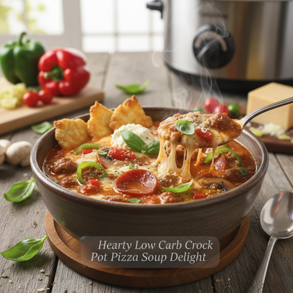 Hearty Low Carb Crock Pot Pizza Soup Delight recipe
