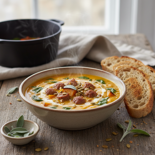 Hearty Low Carb Pumpkin and Sausage Soup recipe