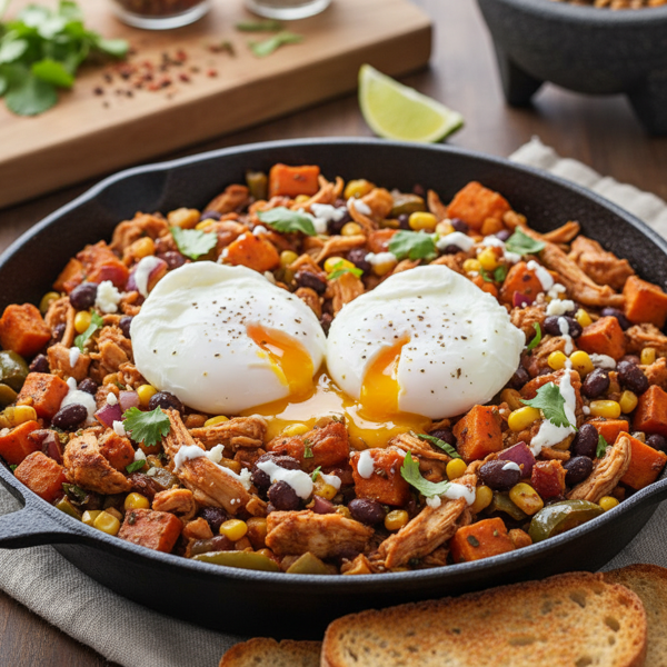 Hearty Mexican Chicken Hash with Poached Eggs recipe