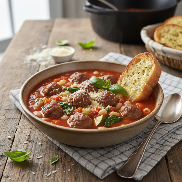 Hearty Mini Meatball Minestrone Soup recipe