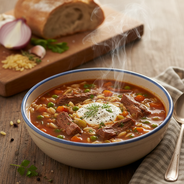 Hearty Orzo Beef Soup Delight recipe