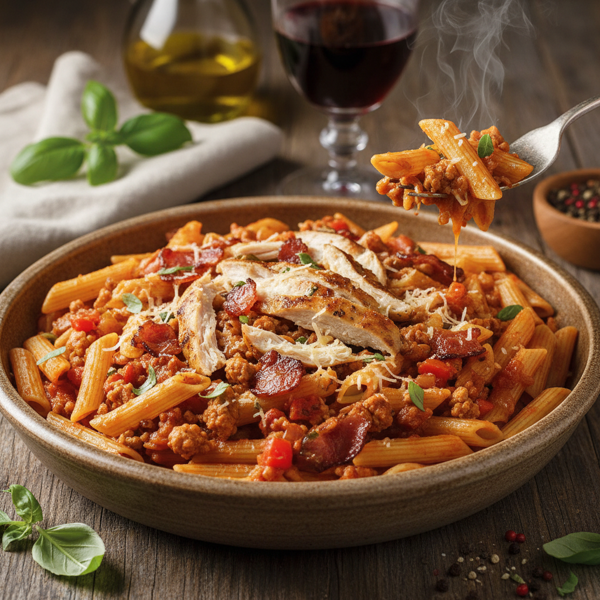 Hearty Penne Bolognese with Chicken and Bacon recipe
