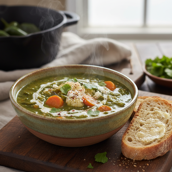 Hearty Poblano, Carrot & Cauliflower Medley Soup recipe