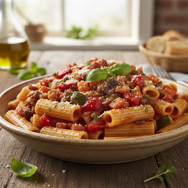 Hearty Rigatoni with Savory Vegetable Bolognese recipe