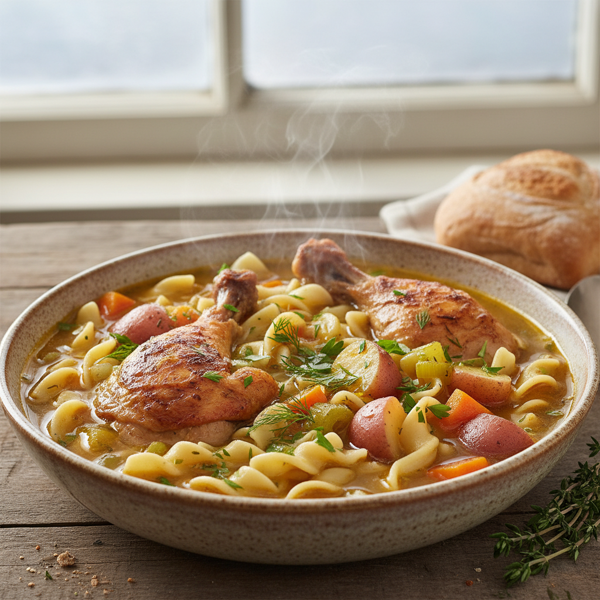 Hearty Roasted Chicken and Vegetable Noodle Soup recipe