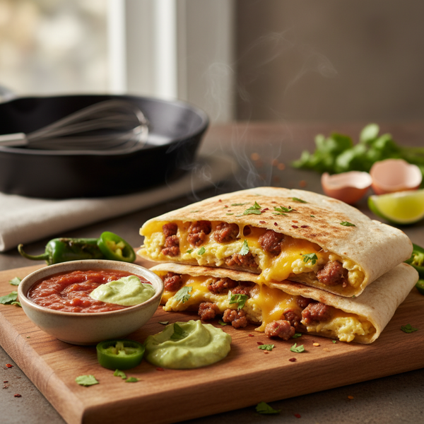 Hearty Sausage, Egg & Cheese Breakfast Quesadilla recipe