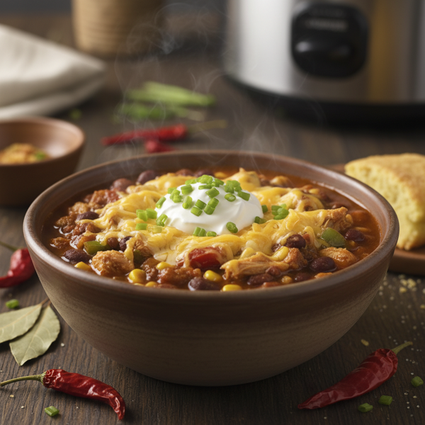 Hearty Slow Cooker Chicken Chili with Cheese and Chives recipe