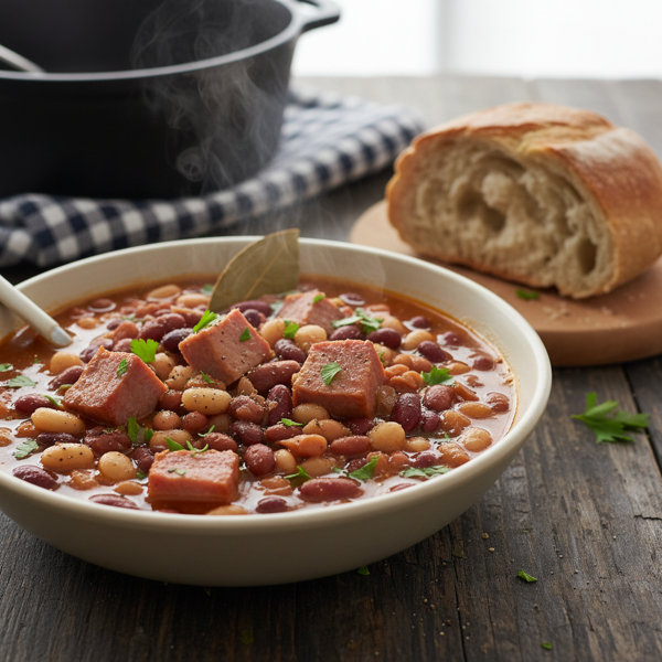 Hearty Slow Cooker Ham and Bean Stew recipe