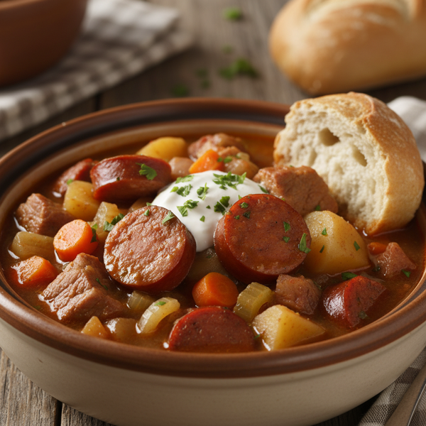 Hearty Slow Cooker Pork and Kielbasa Stew recipe